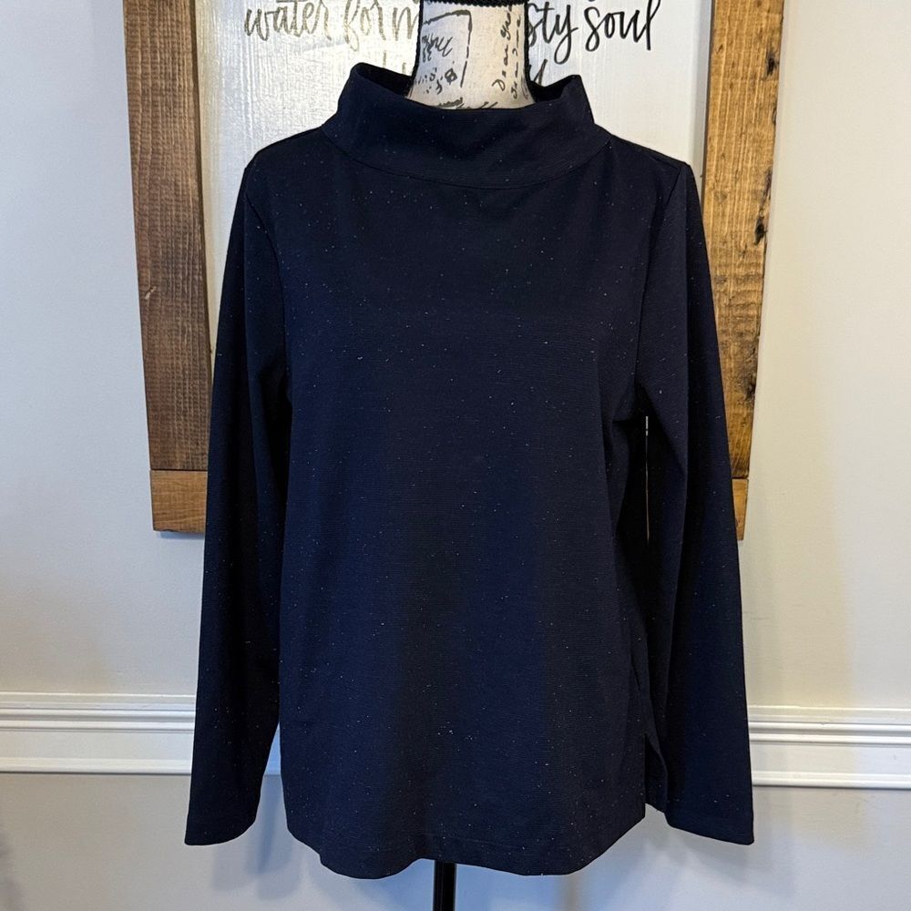 Ann Taylor navy blue speckled long-sleeve top